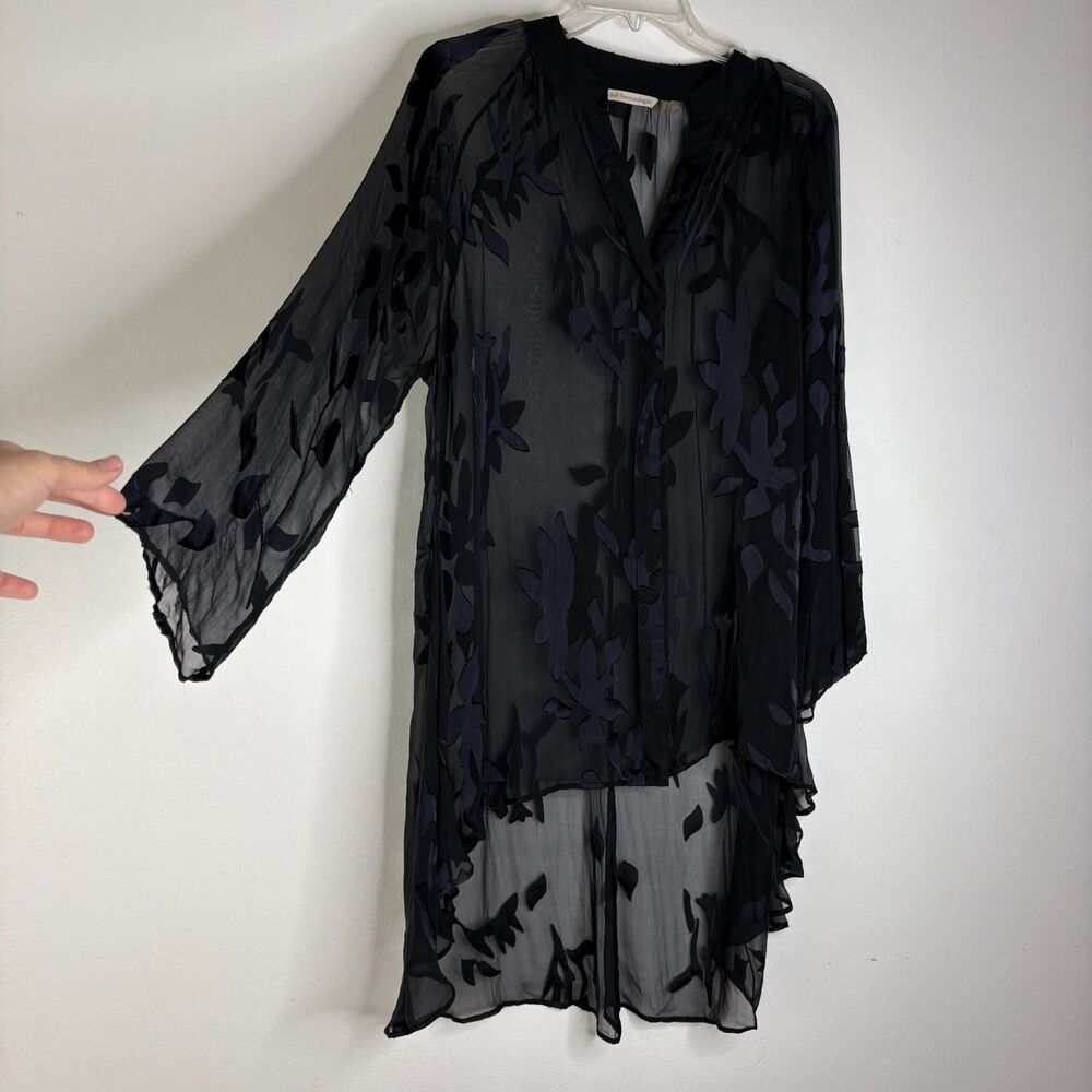 Soft Surroundings Silk Blend Floral Burnout Sheer Kimono Duster Black M - Picture 1 of 10